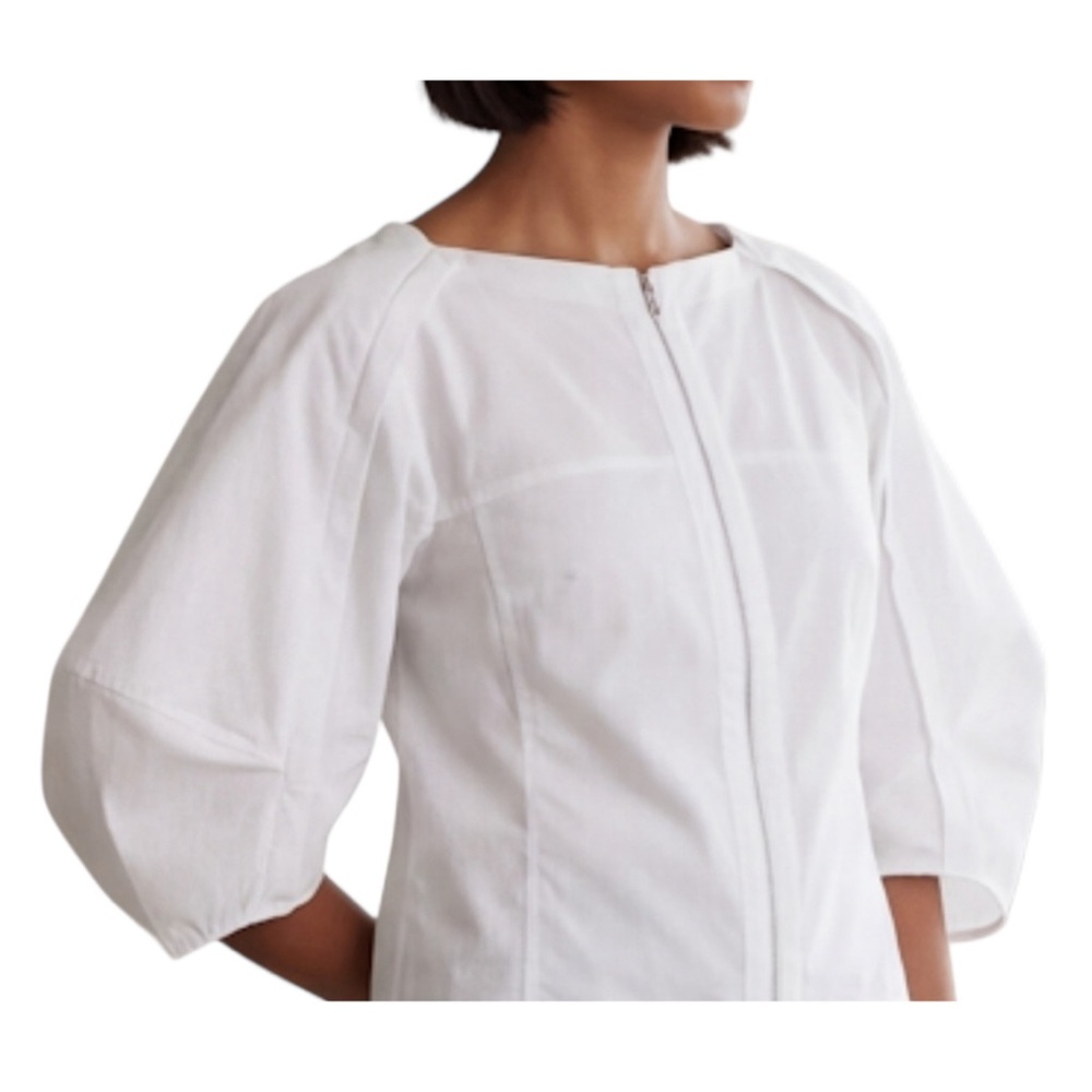 3.1 Phillip Lim White Cotton Blend Zip Front Balloon Puff Sleeve Top Blouse Sz 6 - Picture 6 of 6